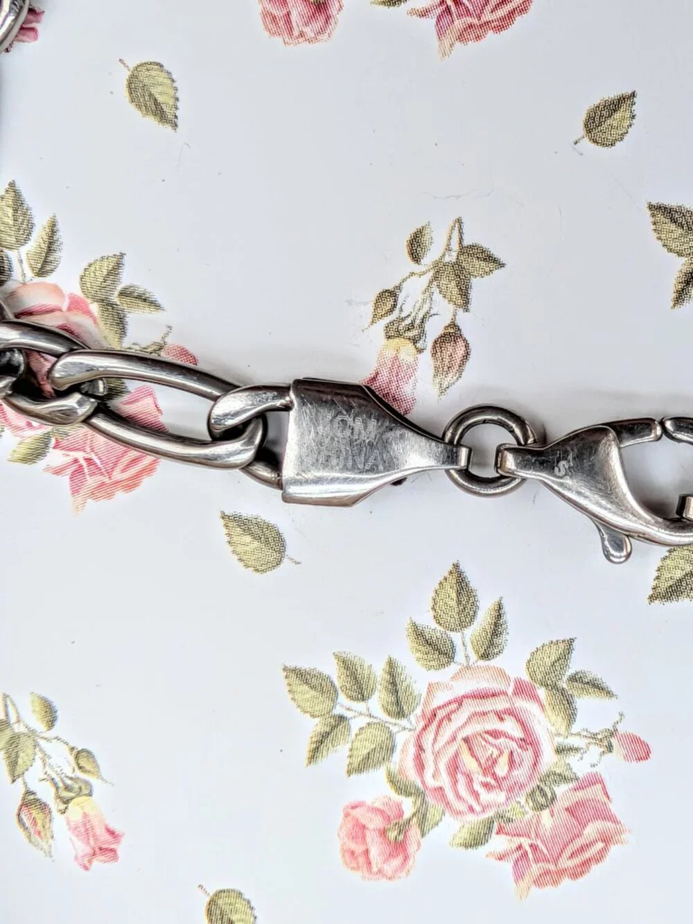 Vintage stamped JCM China sterling silver Figaro chain link bracelet - Picture 3 of 5